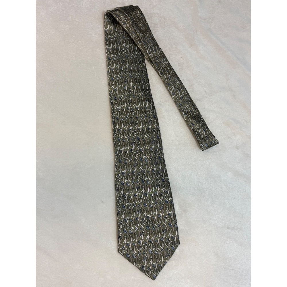 Cocktail Collection Tie Men Green Silk Floral Botanical Art Nouveau Cottagecore